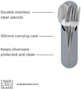 img 3 attached to Stainless Steel Utensils Set with Silicone Carrying Case - Charcoal, Spoon, Fork & Knife for On-the-Go Meals, Portable and Compact by W&P Porter