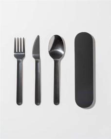 img 2 attached to Stainless Steel Utensils Set with Silicone Carrying Case - Charcoal, Spoon, Fork & Knife for On-the-Go Meals, Portable and Compact by W&P Porter