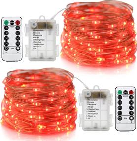 img 4 attached to 🔥 Lhomeled 2 Pack Waterproof Fairy String Lights - 8 Modes, 16.5ft, Battery-Operated Copper Wire Firefly Lights with Remote Control Timer for Halloween and Christmas Decor - Red