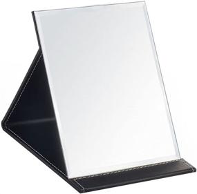 img 4 attached to 💄 JOLY L Black PU Leather Folding Desktop Makeup Mirror with Adjustable Stand – Portable and Perfect for Personal Use and Traveling