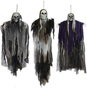 img 4 attached to 👻 Optimize your Halloween Outdoor Decor with JOYIN 3 Pack Hanging Skeleton Ghosts Decorations, Grim Reapers - Top Picks for Best Halloween Decorations