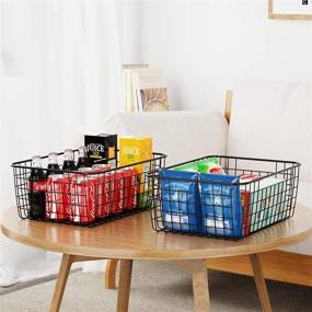 img 1 attached to Large Metal Wire Storage Baskets with Handles - 6 Pack iSPECLE Pantry Organization Baskets for Kitchen, Laundry, and Garage - Freezer Bins for Cabinet Shelf - Black