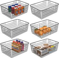 large metal wire storage baskets with handles - 6 pack ispecle pantry organization baskets for kitchen, laundry, and garage - freezer bins for cabinet shelf - black logo