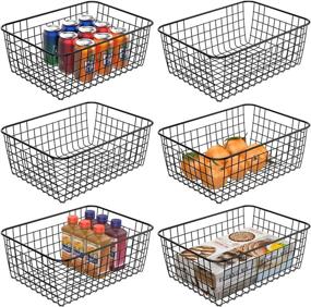 img 4 attached to Large Metal Wire Storage Baskets with Handles - 6 Pack iSPECLE Pantry Organization Baskets for Kitchen, Laundry, and Garage - Freezer Bins for Cabinet Shelf - Black