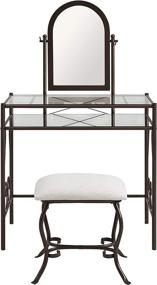 img 3 attached to 💄 Stylish Linon Dark Metal Vanity Set Table with Upholstered Stool - Elegant Décor for Your Bedroom