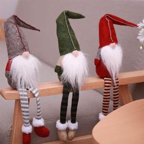 img 1 attached to 🎅 Handmade Christmas Gnome Decoration Set - Flying Spoon 3pcs Swedish Figurines, Sitting Long-Legged Christmas elf, with Bottle Decoration