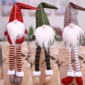 img 2 attached to 🎅 Handmade Christmas Gnome Decoration Set - Flying Spoon 3pcs Swedish Figurines, Sitting Long-Legged Christmas elf, with Bottle Decoration