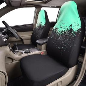 img 2 attached to 🚗 CAR PASS Sporty Two-Tone Universal Fit Front Seat Covers for Cool Cars - SUVs, Sedans, Vehicles, Airbag Compatible in Black and Mint Blue