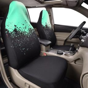 img 3 attached to 🚗 CAR PASS Sporty Two-Tone Universal Fit Front Seat Covers for Cool Cars - SUVs, Sedans, Vehicles, Airbag Compatible in Black and Mint Blue