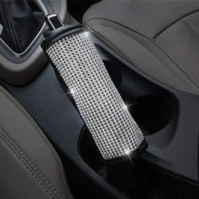 img 2 attached to Bling up your Ride: Uphily Crystal Rhinestone Seat 🚘 Belt Pads, Handbrake Cover & Shift Gear Knob for Fabulous Females