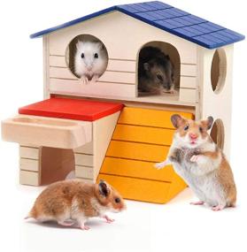 img 4 attached to 🏠 Deluxe Two-Layer Wooden Hut: Ideal Hideout & Play Toys for Small Pets