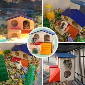 img 3 attached to 🏠 Deluxe Two-Layer Wooden Hut: Ideal Hideout & Play Toys for Small Pets