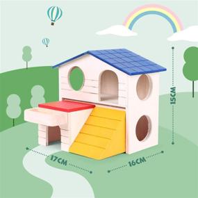 img 2 attached to 🏠 Deluxe Two-Layer Wooden Hut: Ideal Hideout & Play Toys for Small Pets