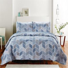 img 4 attached to 🛏️ SLPR Heather 2-Piece Twin Bedding Quilt Set with 1 Sham, Cream and Blue Chevron Light Quilted Bedspread