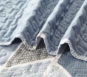 img 1 attached to 🛏️ SLPR Heather 2-Piece Twin Bedding Quilt Set with 1 Sham, Cream and Blue Chevron Light Quilted Bedspread