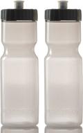 set of 2 bpa free 22 oz sports squeeze water bottles by 50 strong - easy open push/pull cap, usa made - fits bike cages - ideal for adults & kids - top rack dishwasher safe (clear/black) logo