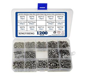 img 3 attached to 🔩 XINGYHENG 1200Pcs 304 Stainless Steel M2/M3 Hex Socket Head Cap Screws Nuts Kit - Comprehensive Assortment with Storage Box