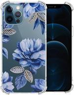 iphone 12 pro case with glass screen protector - cute transparent flower design for girls/women - best protective slim fit cover logo