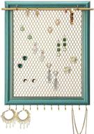 📿 heesch hanging earring organizer frame: vintage rustic jewelry holder for earrings, necklaces, bracelets, rings (teal) логотип