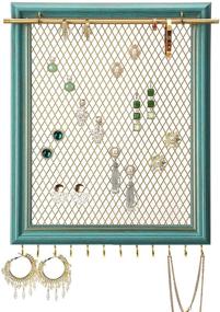 img 4 attached to 📿 Heesch Hanging Earring Organizer Frame: Vintage Rustic Jewelry Holder for Earrings, Necklaces, Bracelets, Rings (Teal)