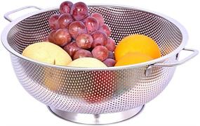 img 3 attached to 🍝 Premium Stainless Steel 5-Quart Colander with Micro-Perforations - Ideal for Pasta, Berries, Vegetables, Fruits, Noodles, Salads - Ergonomic Handles and Stable Ring Base for Efficient Kitchen Straining