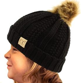 img 2 attached to Cozy Sherpa-Lined Knit Beanie Cap Hat for Kids CC Ages 2-7 with Thick Pompom and Stretchy Design