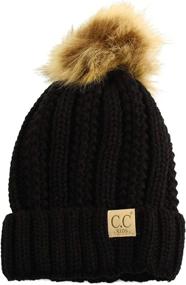 img 4 attached to Cozy Sherpa-Lined Knit Beanie Cap Hat for Kids CC Ages 2-7 with Thick Pompom and Stretchy Design