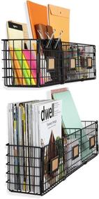 img 1 attached to 📚 Wall35 Amalfi Hanging File Organizers: Wall Mount Wire Baskets for Office Desk, Storage Magazine Holder - 3 Sectional Set of 2 in Black