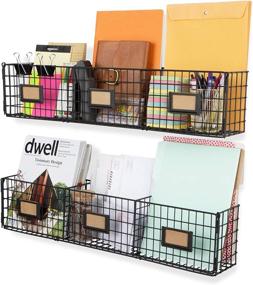 img 4 attached to 📚 Wall35 Amalfi Hanging File Organizers: Wall Mount Wire Baskets for Office Desk, Storage Magazine Holder - 3 Sectional Set of 2 in Black
