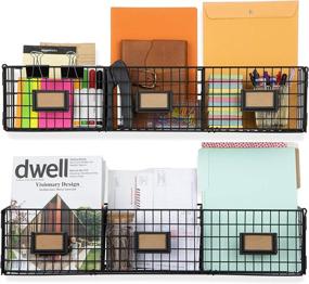 img 2 attached to 📚 Wall35 Amalfi Hanging File Organizers: Wall Mount Wire Baskets for Office Desk, Storage Magazine Holder - 3 Sectional Set of 2 in Black