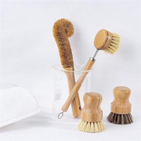 img 3 attached to 🌿 100% Natural Bamboo Dish Scrub Brush Set - Plastic Free, Natural Bristle - Earth's Own 4-Piece Kit for Dishes, Pots, and Pans