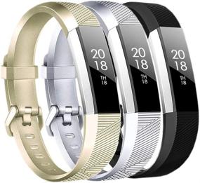 img 4 attached to 👟 Set of 3 Baaletc Replacement Bands for Fitbit Alta HR/Alta/Ace - Classic Strap in Large Champagne Gold/Silver/Black