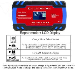 img 3 attached to 🔋 FOXSUR Умное автоматическое зарядное устройство/поддерживающее зарядное устройство для автомобильных аккумуляторов, зарядное устройство с режимом медленной зарядки, 12В/8А 24В/4А, зарядное устройство с функцией импульсного ремонта и ЖК-дисплеем - идеально подходит для гольф-кара, мотоцикла, RV, внедорожника, ATV, грузовика, морской яхты, газонокосилки и др. (синий)