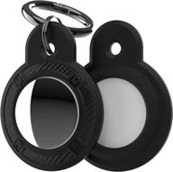 2 pack rugged case for apple airtags: key ring, anti-scratch holder, airtags keychain cover, dog collar holder - black logo