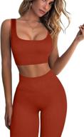 💪 fafofa ribbed workout outfits for women: 2 piece seamless sport bra & high waist yoga leggings sets logo