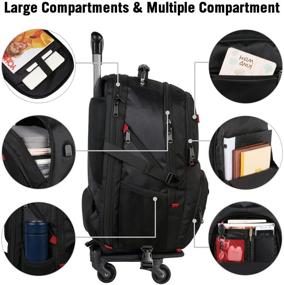 img 2 attached to 🎒 Versatile Rolling Backpack with Wheels: 17-inch Wheeled Roller Computer Rucksack for Travel, Business, School & More - Perfect Gift for Men, Women, Boyfriend, or Girlfriend in Classic Black