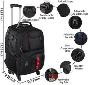 img 3 attached to 🎒 Versatile Rolling Backpack with Wheels: 17-inch Wheeled Roller Computer Rucksack for Travel, Business, School & More - Perfect Gift for Men, Women, Boyfriend, or Girlfriend in Classic Black