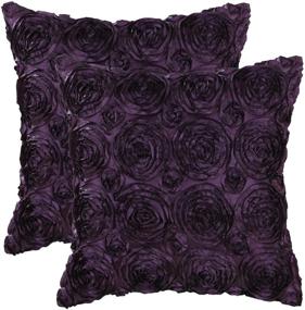 img 4 attached to 🌸 Premium CaliTime Set: 2 Deep Purple Floral Cushion Covers - 18 X 18 Inches - for Couch, Sofa, Home Décor