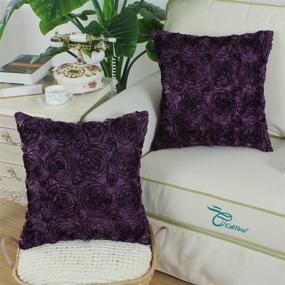 img 3 attached to 🌸 Premium CaliTime Set: 2 Deep Purple Floral Cushion Covers - 18 X 18 Inches - for Couch, Sofa, Home Décor