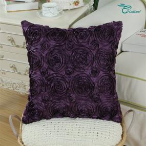 img 2 attached to 🌸 Premium CaliTime Set: 2 Deep Purple Floral Cushion Covers - 18 X 18 Inches - for Couch, Sofa, Home Décor