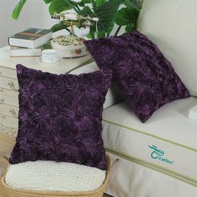 img 1 attached to 🌸 Premium CaliTime Set: 2 Deep Purple Floral Cushion Covers - 18 X 18 Inches - for Couch, Sofa, Home Décor