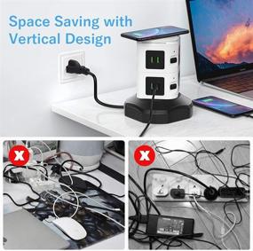 img 2 attached to Bedee Power Strip Tower with Fast Wireless Charger - 6 AC Outlets, 4 USB Ports, Surge Protector Charging Station, 3000W 13A 16AWG Heavy Duty Retractable Extension Cord for Home Office Room