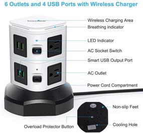 img 1 attached to Bedee Power Strip Tower with Fast Wireless Charger - 6 AC Outlets, 4 USB Ports, Surge Protector Charging Station, 3000W 13A 16AWG Heavy Duty Retractable Extension Cord for Home Office Room