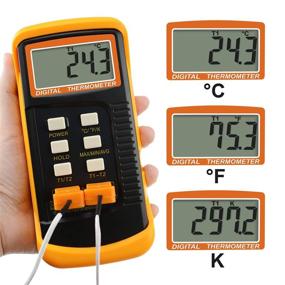 img 1 attached to 🌡️ Digital 2 Channel K-Type Thermometer with 4 Thermocouples: High Temperature Kelvin Scale Dual Measurement Meter Sensor - Handheld Desktop, Wired & Stainless Steel,-50~1300°C (-58~2372°F)