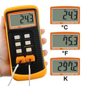 img 1 attached to 🌡️ Цифровой термометр типа К с 2 каналами и 4 термопары: высокотемпературный датчик вторичного измерения по шкале Кельвина - портативный настольный, проводной и из нержавеющей стали, -50~1300°C (-58~2372°F)