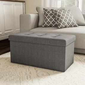 img 4 attached to Lavish Home Grey Storage Bench Ottoman: Large Folding Tufted Footrest Organizer with Removable Bin for Home, Bedroom, or Living Room
