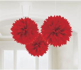 img 2 attached to 🎉 Large Fluffy Pom Pom Hanging Decorations: Unique Industries 16-inch Tissue Paper Pom Flowers Set of 3 in Red – Perfect for Celebrate Decoration, Fluffy Hanging Lantern Party and Wedding Blooms Ball