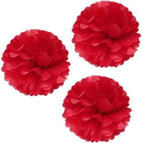 img 4 attached to 🎉 Large Fluffy Pom Pom Hanging Decorations: Unique Industries 16-inch Tissue Paper Pom Flowers Set of 3 in Red – Perfect for Celebrate Decoration, Fluffy Hanging Lantern Party and Wedding Blooms Ball