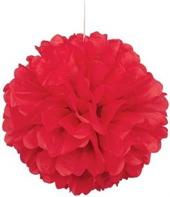 img 3 attached to 🎉 Large Fluffy Pom Pom Hanging Decorations: Unique Industries 16-inch Tissue Paper Pom Flowers Set of 3 in Red – Perfect for Celebrate Decoration, Fluffy Hanging Lantern Party and Wedding Blooms Ball