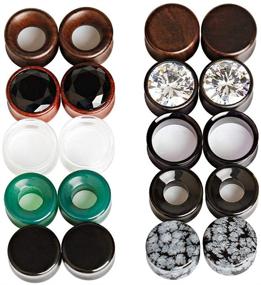 img 4 attached to 🔸 TBOSEN 20-Piece Set: Mixed Stone Ear Plugs Wood Tunnels, Double Flare Saddle Stretching Gauges & Expander Body Piercing Set, Gauge 2g - 5/8 inch